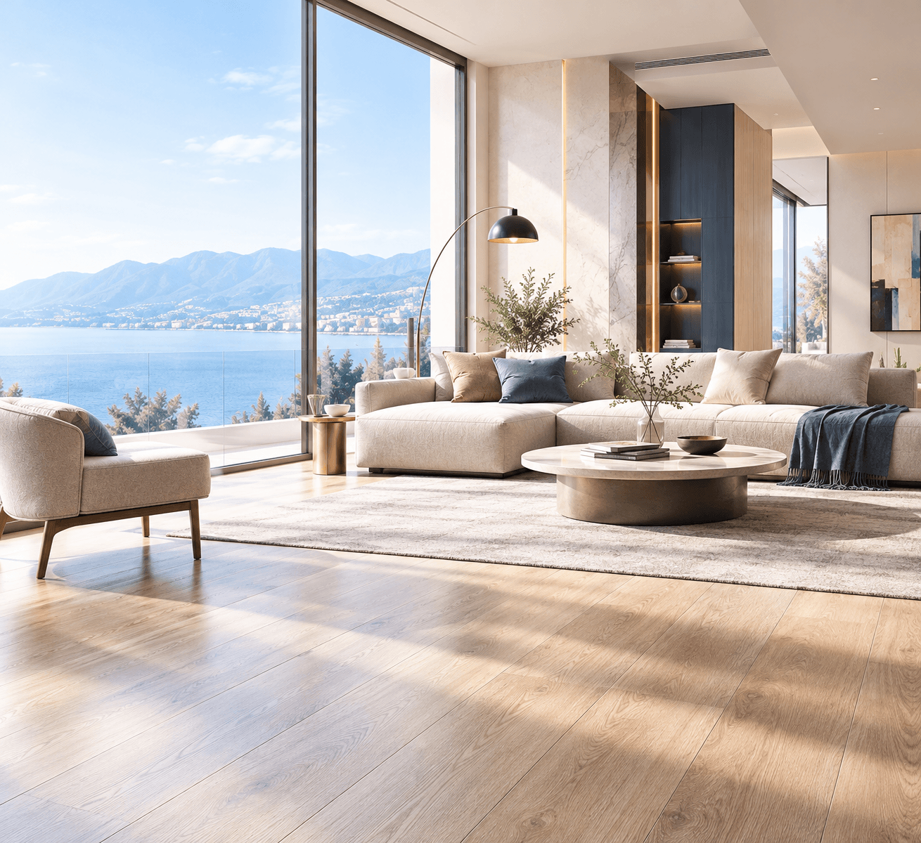 Modern interior showcasing flooring and finishing materials